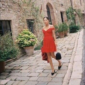 Self-portrait red mini dress